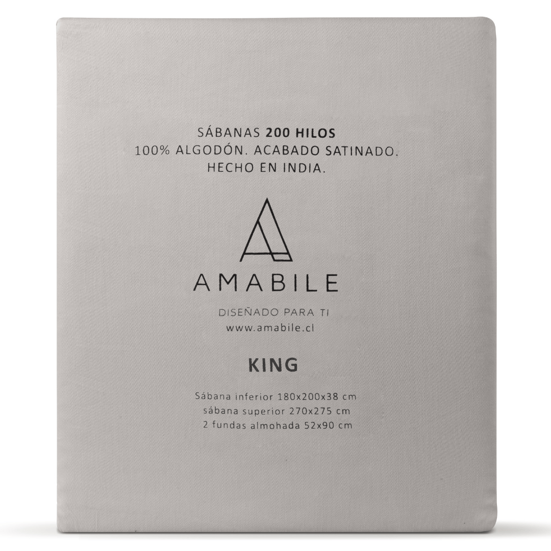 Juego de Sábanas King Grises Satinadas y Suaves Algodón 100% Indio