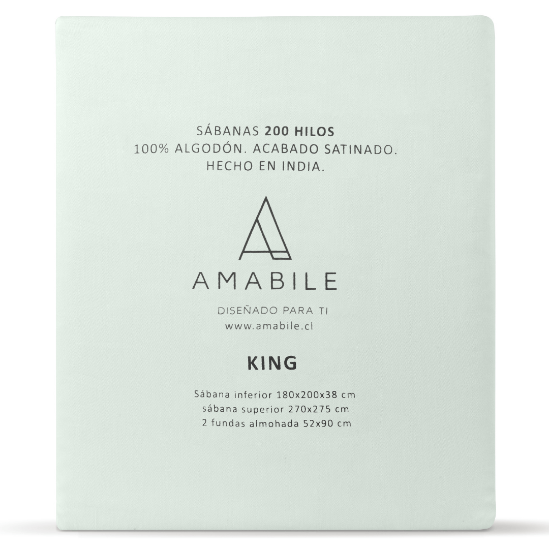 Juego de Sábanas King Verde Agua Satinadas y Suaves Algodón 100% Indio