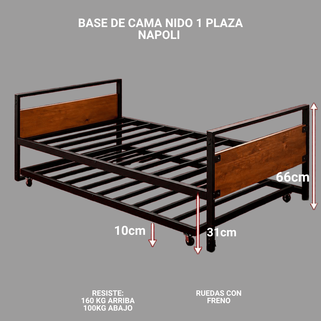 Base Cama Nido 1 Plaza Napoli 90x190 cms Con Cama Deslizante 1 plaza 90x190 cms