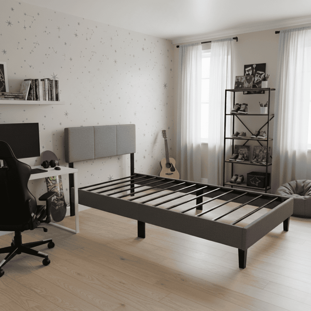 Base de cama Genova con Respaldo 1.5 Plazas Gris Oscuro