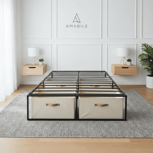Base Cama Metálica 2 Plazas Con Gran Almacenaje