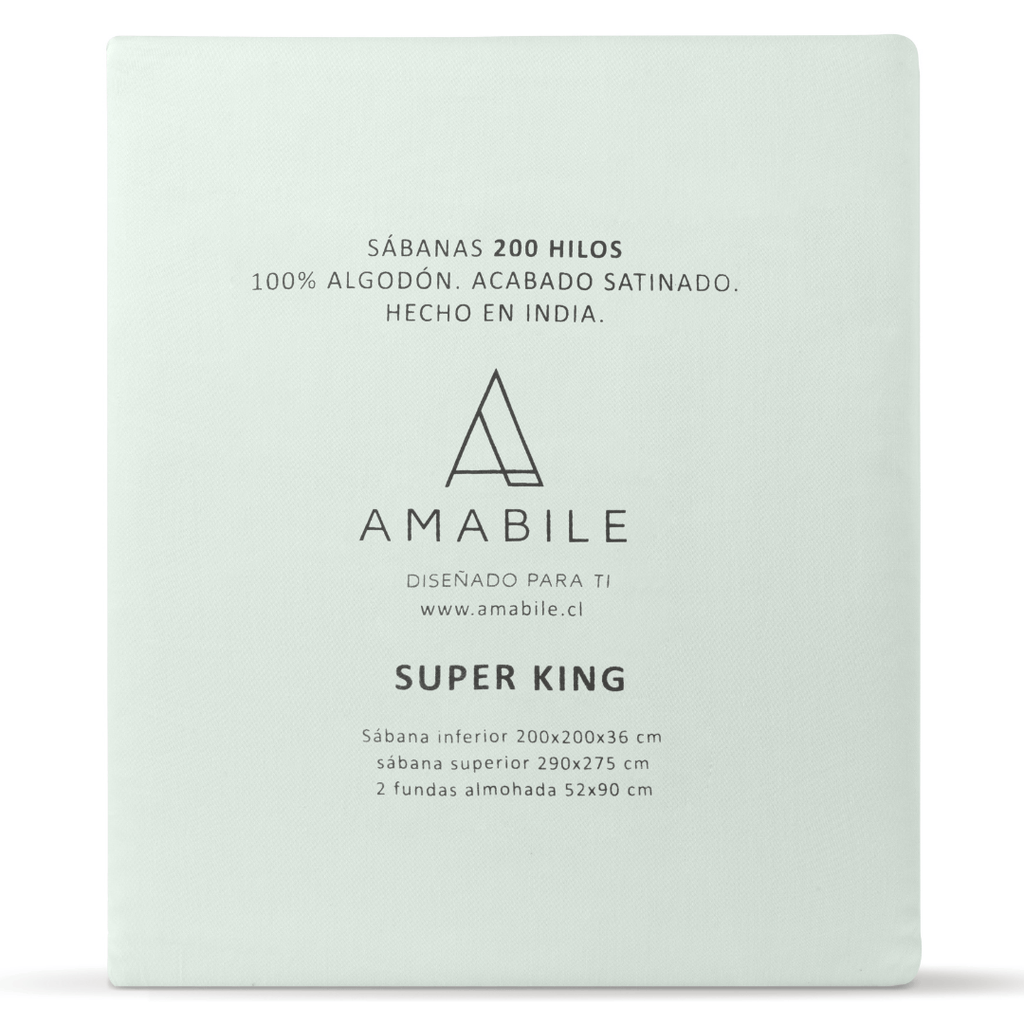 Juego de Sábanas Súper King Verde AguaSatinadas y Suaves Algodón 100% Indio