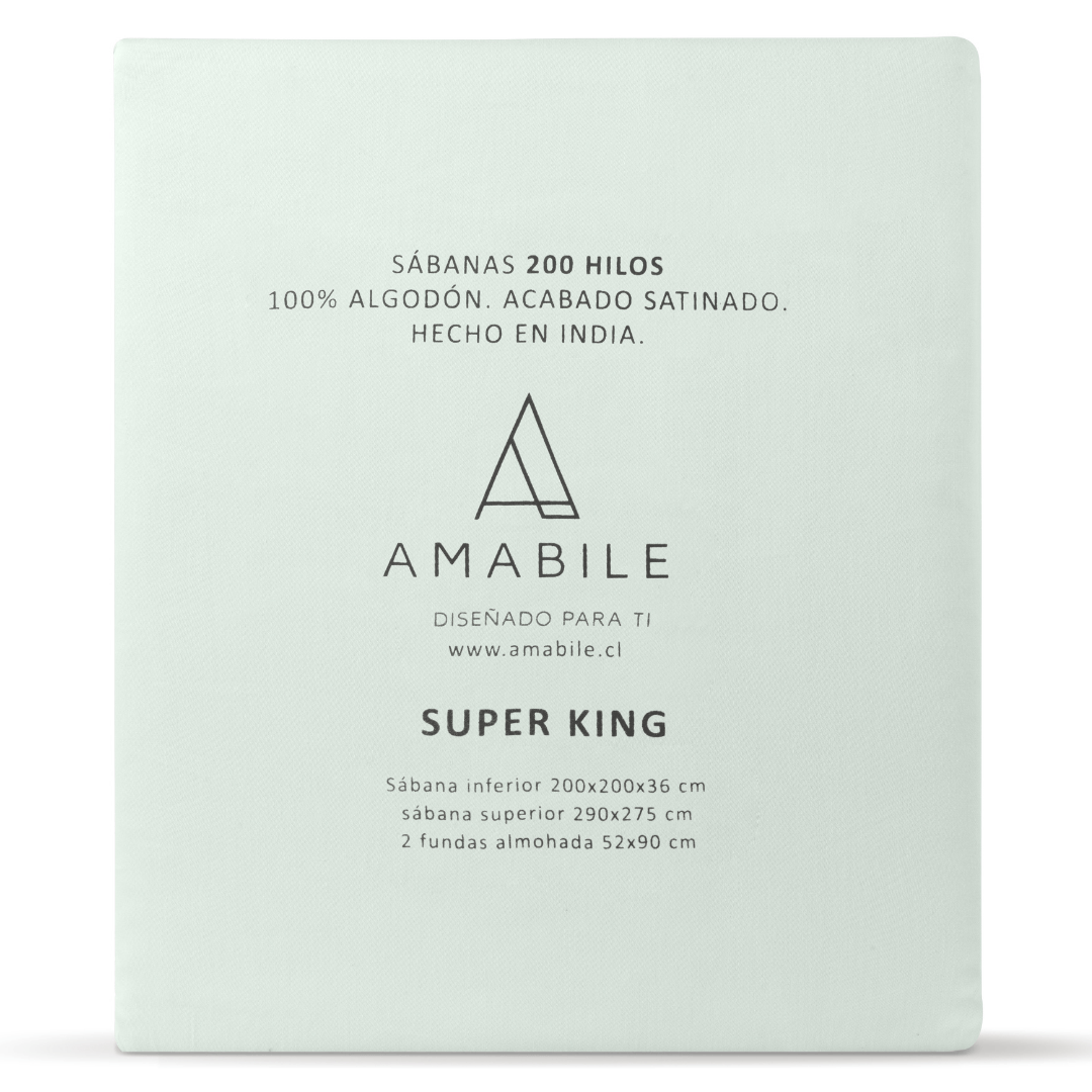 Juego de Sábanas Súper King Verde AguaSatinadas y Suaves Algodón 100% Indio