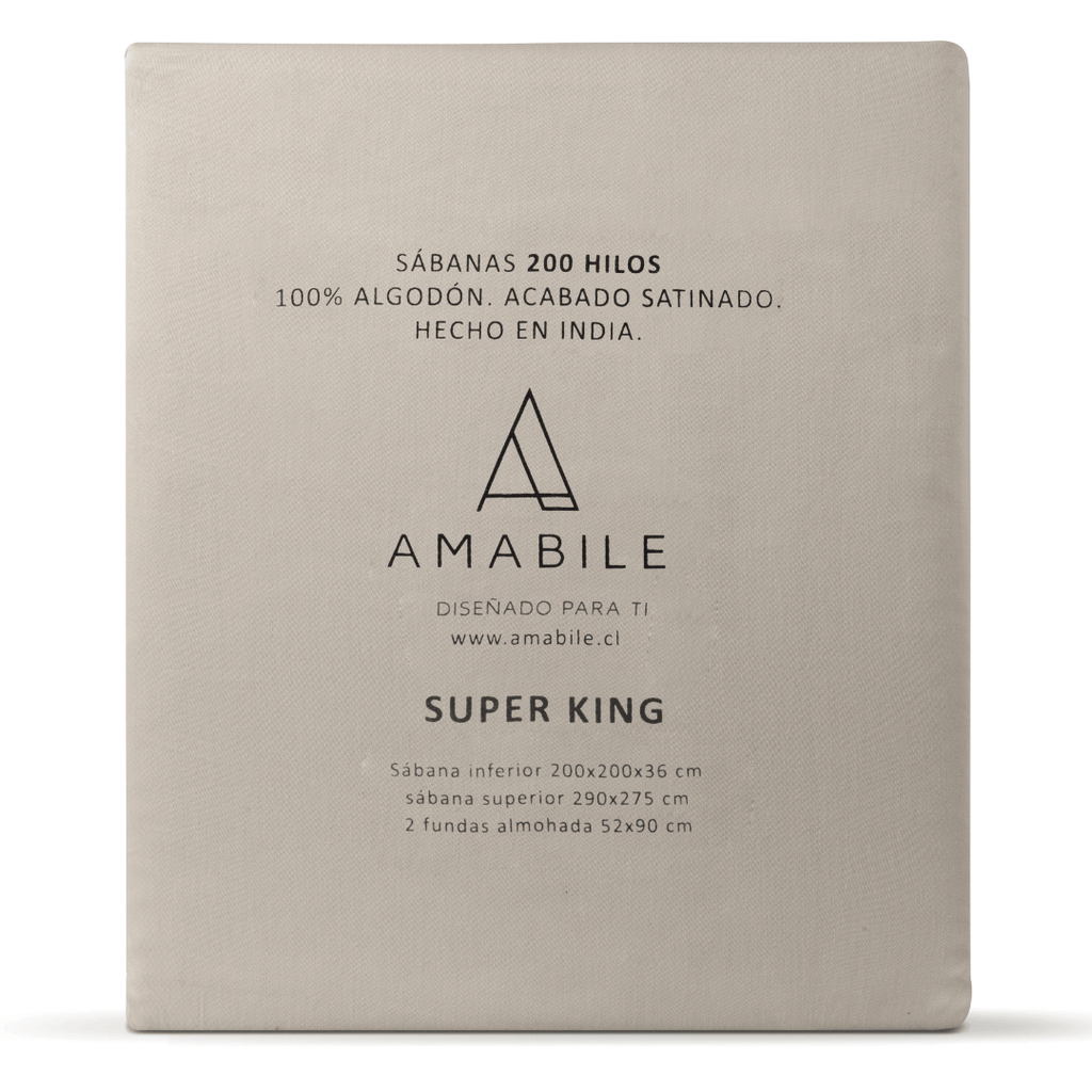 Juego de Sábanas Súper King Beige Satinadas y Suaves Algodón 100% Indio