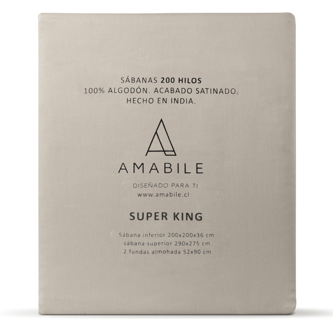 Juego de Sábanas Súper King Beige Satinadas y Suaves Algodón 100% Indio