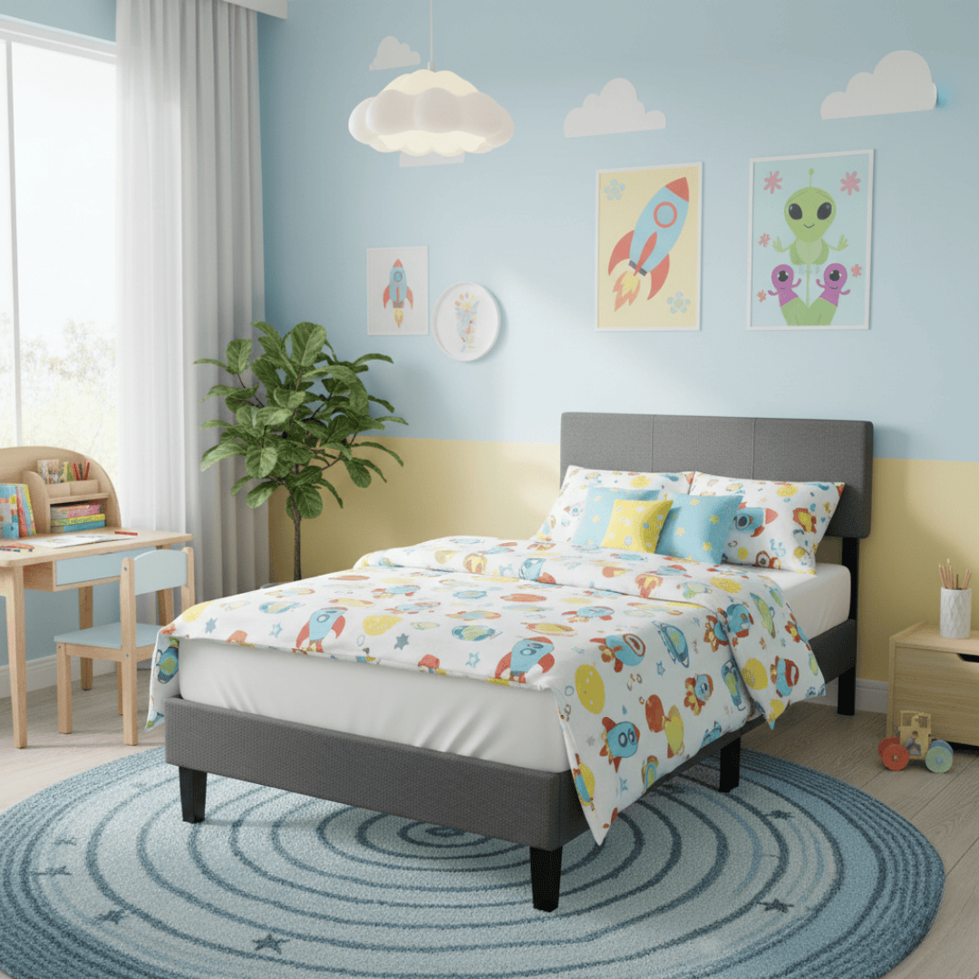 Base de cama Genova con Respaldo 1 Plaza Gris Oscuro