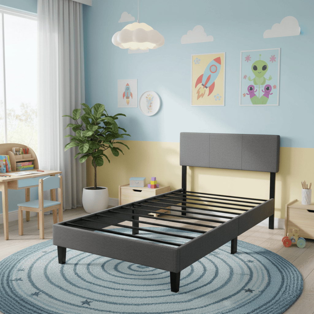 Base de cama Genova con Respaldo 1 Plaza Gris Oscuro